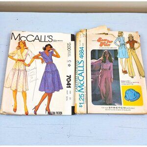 Vintage McCalls Sewing Patterns 7041 & 4684 For Dresses Pants Tops & Hats Sizes